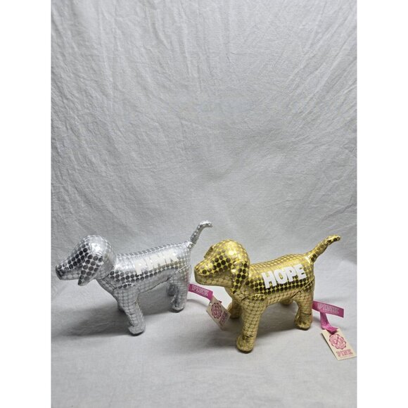 Victoria Secret PINK Dog Mascot Plush Lot of 2 Metallic Circle Printed- NWT - Picture 2 of 15